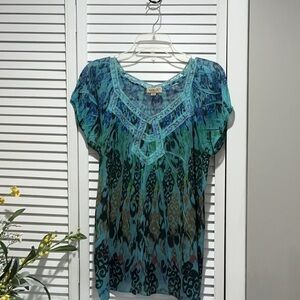 Blue and Green Patterned Blouse